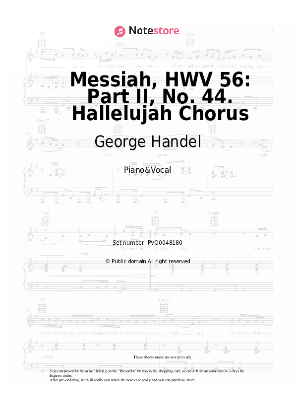 Messiah, HWV 56: Part II, No. 44. Hallelujah Chorus - George Handel Piano Sheet Music with the Voice part - Piano&Vocal