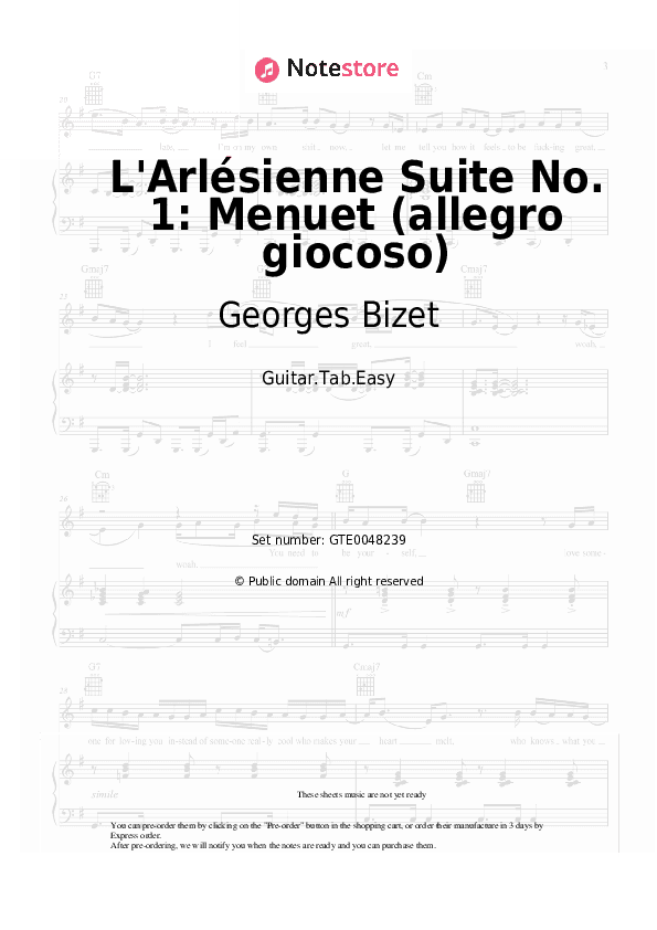 L'Arlésienne Suite No. 1: Menuet (allegro giocoso) - Georges Bizet Tabs Easy - Guitar.Tab.Easy