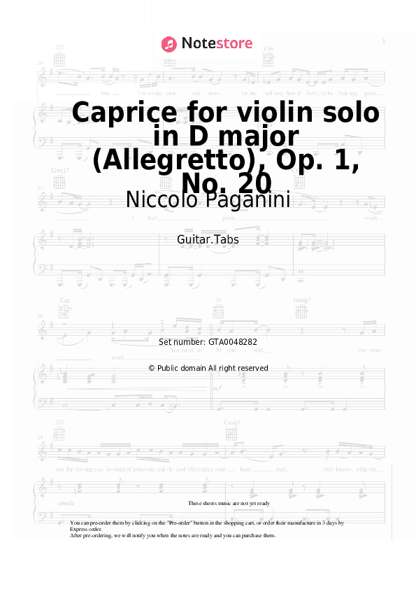Caprice for violin solo in D major (Allegretto), Op. 1, No. 20 - Niccolo Paganini Tabs - Guitar.Tabs