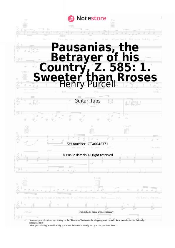 Pausanias, the Betrayer of his Country, Z. 585: 1. Sweeter than Rroses - Henry Purcell Tabs - Guitar.Tabs