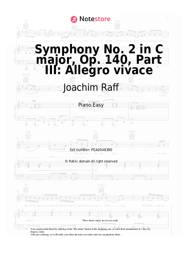 Symphony No. 2 in C major, Op. 140, Part III: Allegro vivace - Joachim Raff Piano Sheet Music Easy - Piano.Easy
