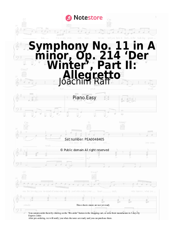 Symphony No. 11 in A minor, Op. 214 ‘Der Winter’, Part II: Allegretto - Joachim Raff Piano Sheet Music Easy - Piano.Easy