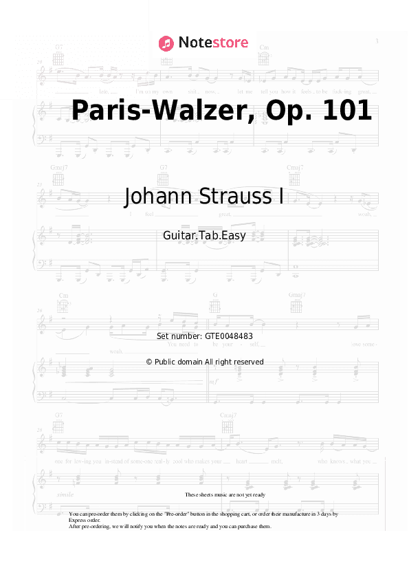 Paris-Walzer, Op. 101 - Johann Strauss I Tabs Easy - Guitar.Tab.Easy