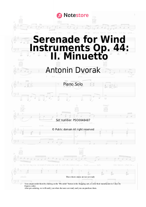 Serenade for Wind Instruments Op. 44: II. Minuetto - Antonin Dvorak Piano Sheet Music - Piano.Solo