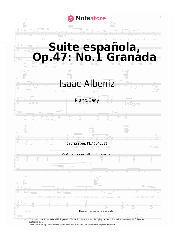 Suite española, Op.47: No.1 Granada - Isaac Albeniz Piano Sheet Music Easy - Piano.Easy