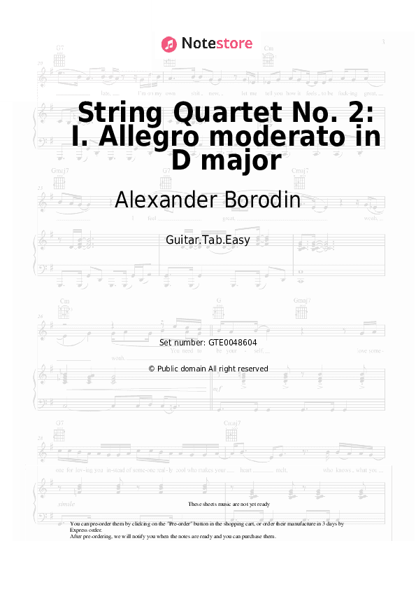 String Quartet No. 2: I. Allegro moderato in D major - Alexander Borodin Tabs Easy - Guitar.Tab.Easy