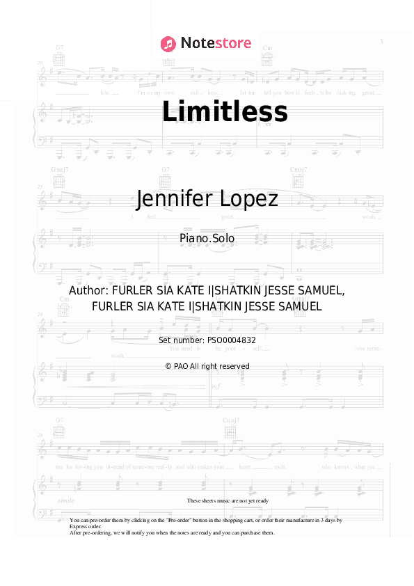 Limitless - Jennifer Lopez Piano Sheet Music - Piano.Solo