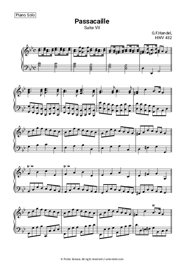 Suite No. 7 in G minor, HWV 432: No.6 Passacaglia - George Handel Piano Sheet Music - Piano.Solo