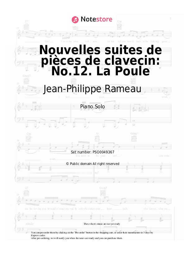 Nouvelles suites de pièces de clavecin: No.12. La Poule - Jean-Philippe Rameau Piano Sheet Music - Piano.Solo