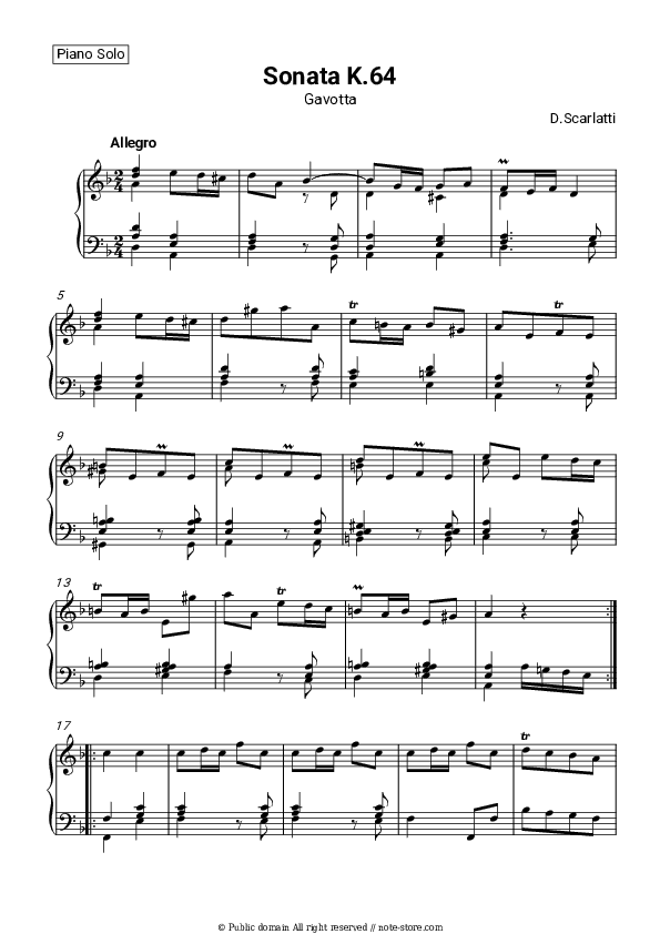 Keyboard Sonata in D minor, K.64 - Domenico Scarlatti Piano Sheet Music - Piano.Solo