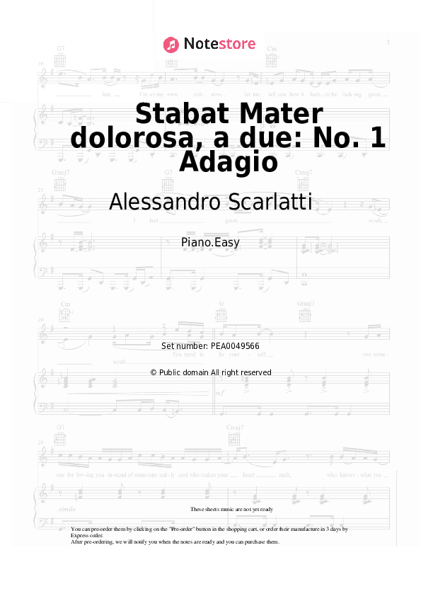 Stabat Mater dolorosa, a due: No. 1 Adagio - Alessandro Scarlatti Piano Sheet Music Easy - Piano.Easy