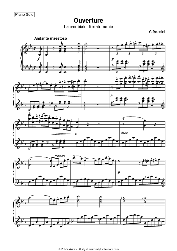 Overture To La Cambiale Di Matrimonio - Gioachino Rossini Piano Sheet Music - Piano.Solo