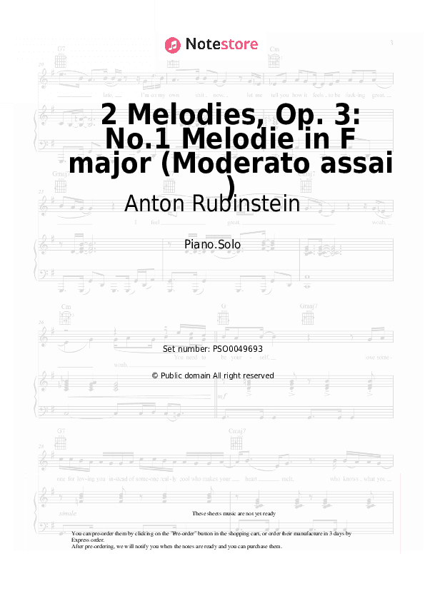 2 Melodies, Op. 3: No.1 Melodie in F major (Moderato assai ) - Anton Rubinstein Piano Sheet Music - Piano.Solo