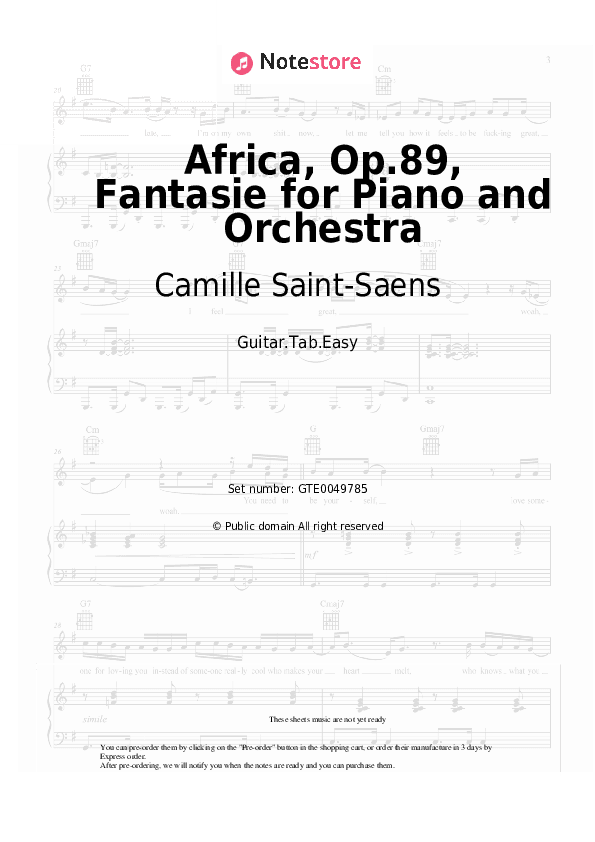 Africa, Op.89, Fantasie for Piano and Orchestra - Camille Saint-Saens Tabs Easy - Guitar.Tab.Easy