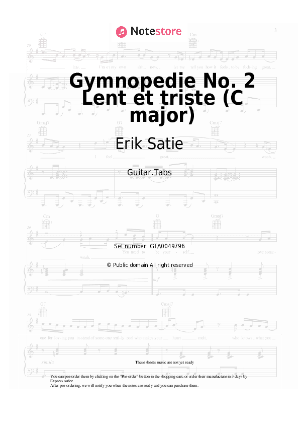 Gymnopedie No.2 Lent et triste (C major) - Erik Satie Tabs - Guitar.Tabs