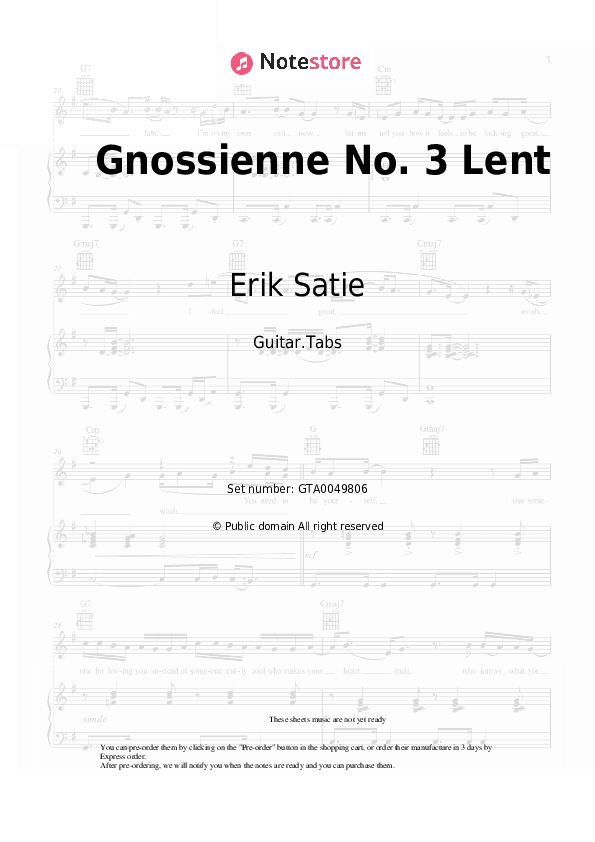 Gnossienne No.3 Lent - Erik Satie Tabs - Guitar.Tabs