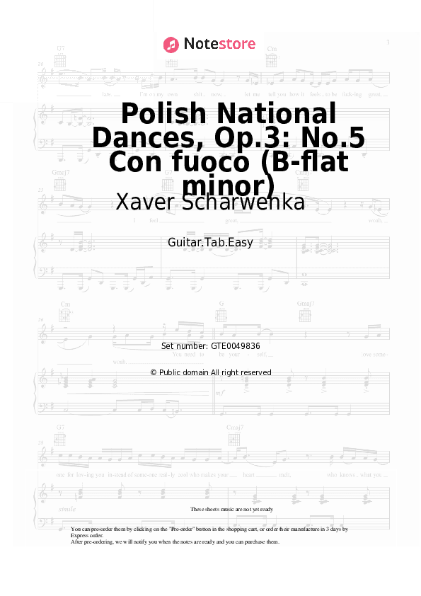 Polish National Dances, Op.3: No.5 Con fuoco (B-flat minor) - Xaver Scharwenka Tabs Easy - Guitar.Tab.Easy