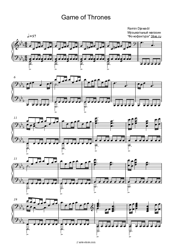 Game of Thrones - Main Title - Ramin Djawadi Piano Sheet Music - Piano.Solo