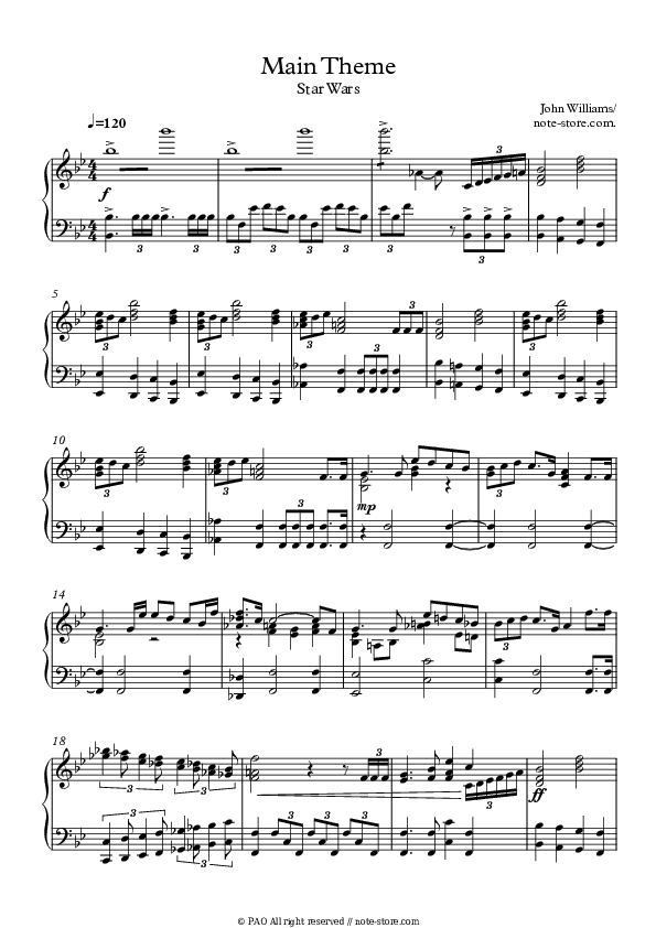 Star Wars (Main Theme) - John Williams Piano Sheet Music - Piano.Solo