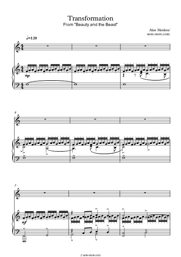 Transformations - Alan Menken Piano Sheet Music with the Voice part - Piano&Vocal