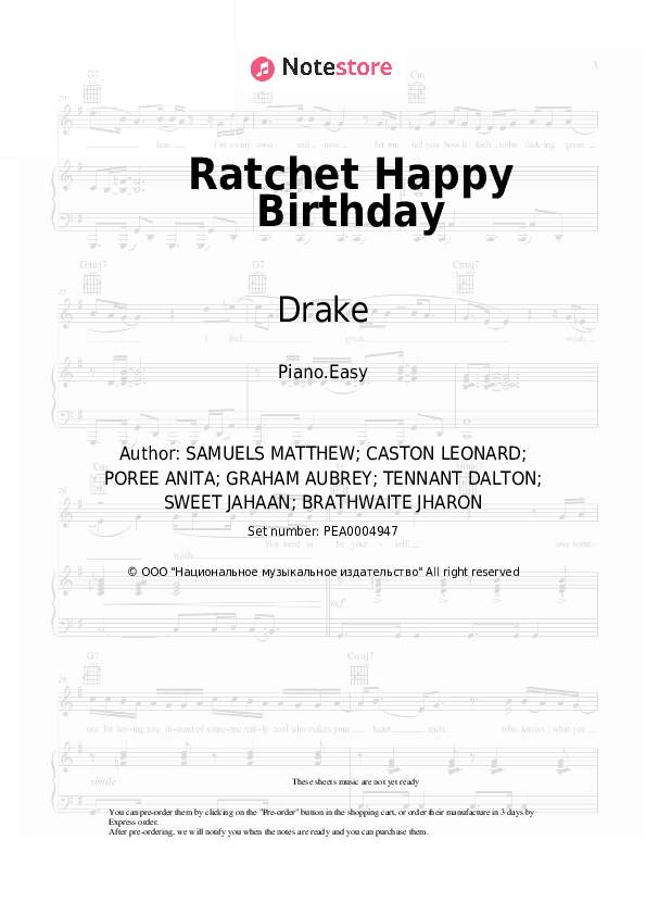 Ratchet Happy Birthday - Drake Piano Sheet Music Easy - Piano.Easy