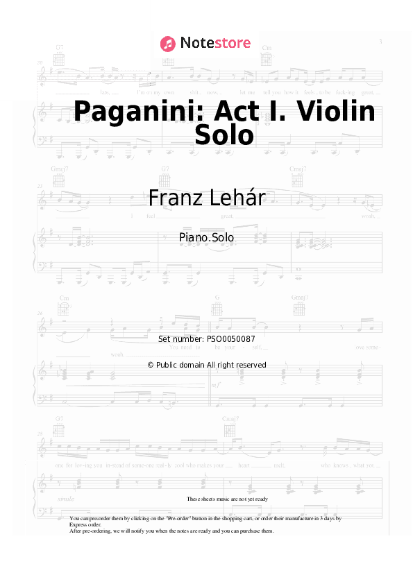 Paganini: Act I. Violin Solo - Franz Lehár Piano Sheet Music - Piano.Solo