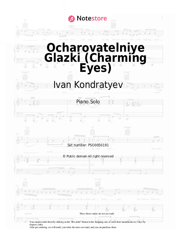 Ocharovatelniye Glazki (Charming Eyes) - Ivan Kondratyev Piano Sheet Music - Piano.Solo