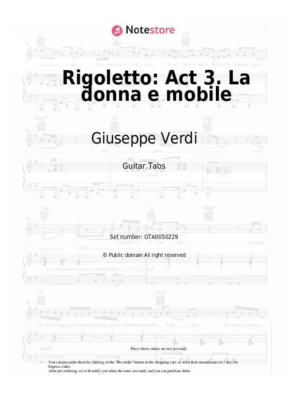Rigoletto: Act 3. La donna e mobile - Giuseppe Verdi Tabs - Guitar.Tabs