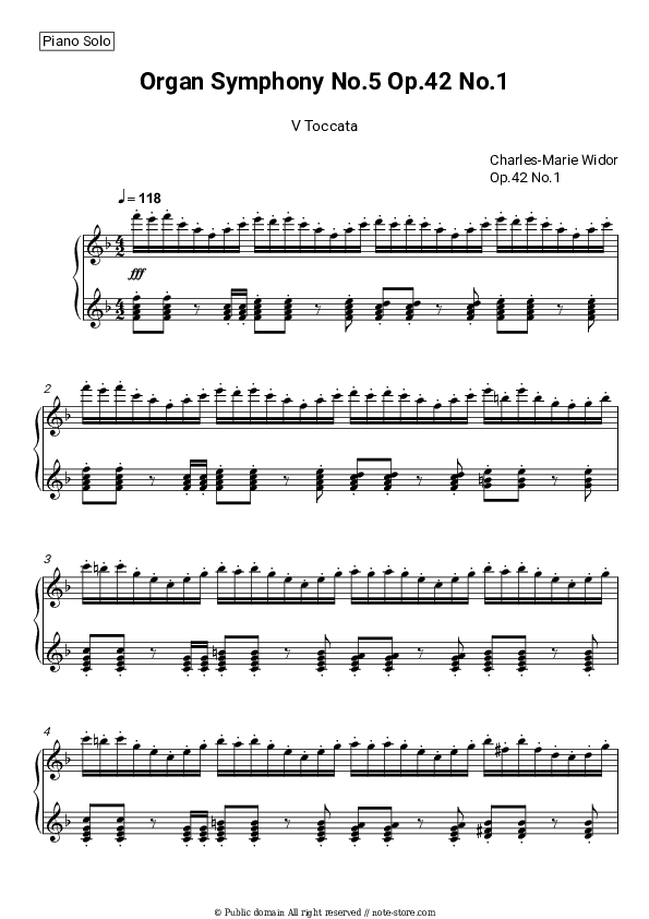 Organ Symphony No.5, Op.42 No.1: V. Toccata - Charles-Marie Widor Piano Sheet Music - Piano.Solo