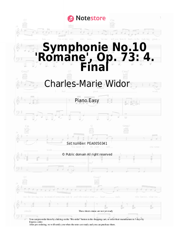 Symphonie No.10 'Romane', Op. 73: 4. Final - Charles-Marie Widor Piano Sheet Music Easy - Piano.Easy