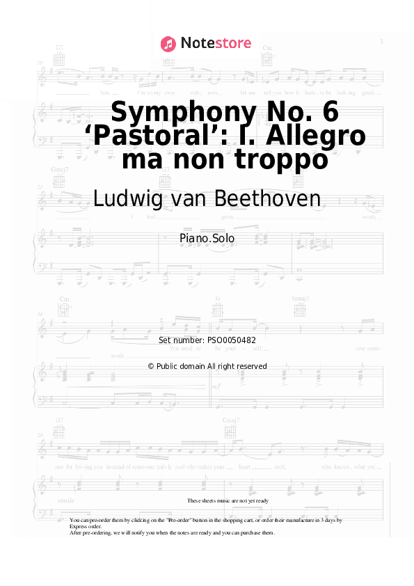 Symphony No. 6 ‘Pastoral’: I. Allegro ma non troppo - Ludwig van Beethoven Piano Sheet Music - Piano.Solo