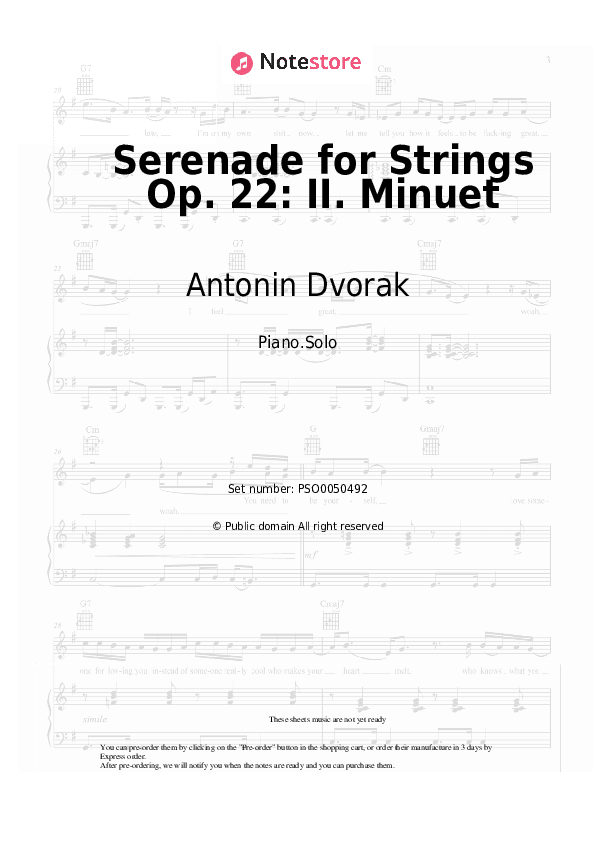 Serenade for Strings Op. 22: II. Minuet - Antonin Dvorak Piano Sheet Music - Piano.Solo