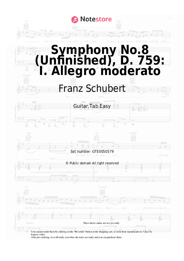 Symphony No.8 (Unfinished), D. 759: I. Allegro moderato - Franz Schubert Tabs Easy - Guitar.Tab.Easy