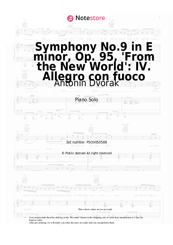 Symphony No.9 in E minor, Op. 95, 'From the New World': IV. Allegro con fuoco - Antonin Dvorak Piano Sheet Music - Piano.Solo