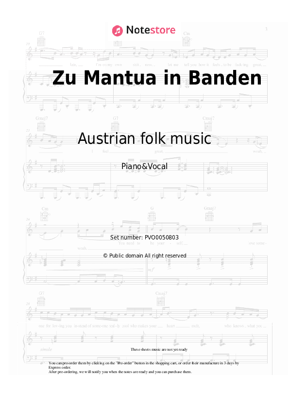 Zu Mantua in Banden - Austrian folk music Piano Sheet Music with the Voice part - Piano&Vocal