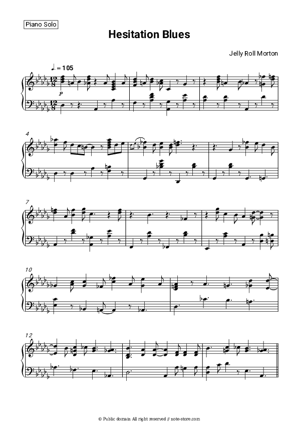 Hesitation Blues - Jelly Roll Morton Piano Sheet Music - Piano.Solo
