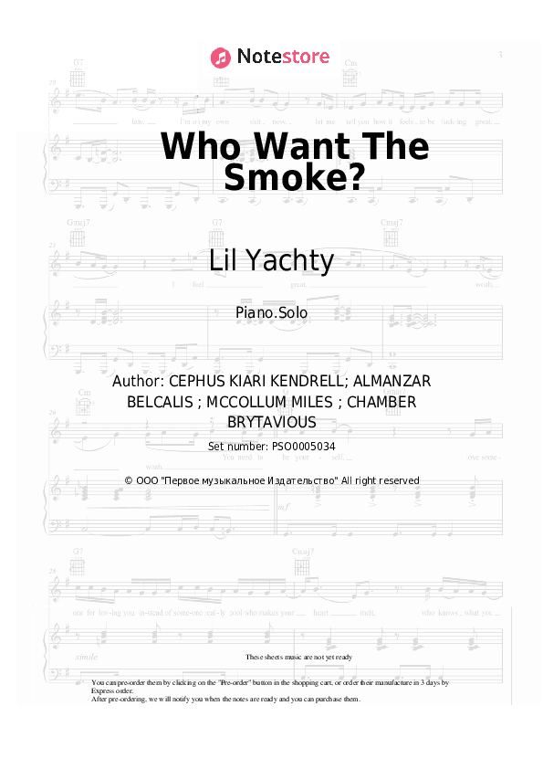 Who Want The Smoke? - Lil Yachty, Cardi B, Offset Piano Sheet Music - Piano.Solo