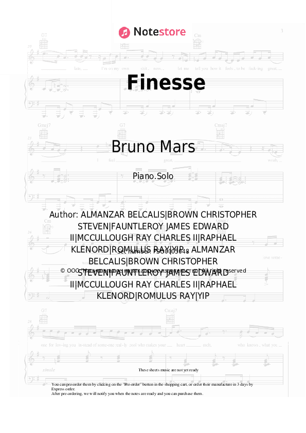 Finesse - Bruno Mars, Cardi B Piano Sheet Music - Piano.Solo