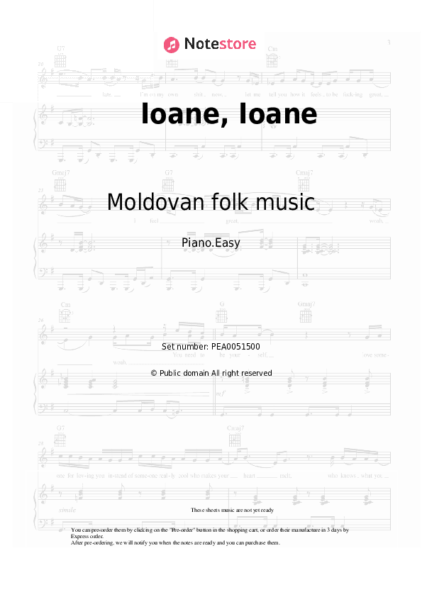 Ioane, Ioane - Moldovan folk music Piano Sheet Music Easy - Piano.Easy