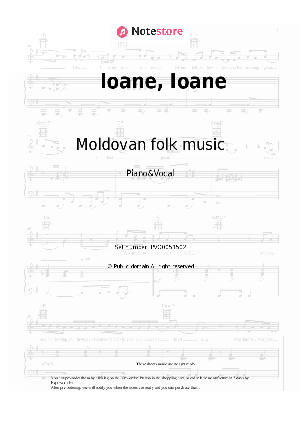 Ioane, Ioane - Moldovan folk music Piano Sheet Music with the Voice part - Piano&Vocal