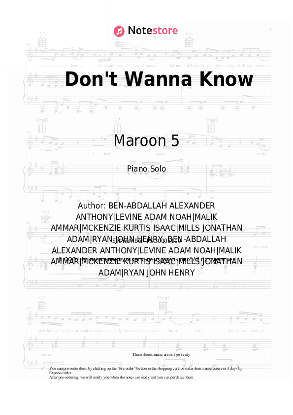 Don't Wanna Know - Maroon 5, Kendrick Lamar Piano Sheet Music - Piano.Solo