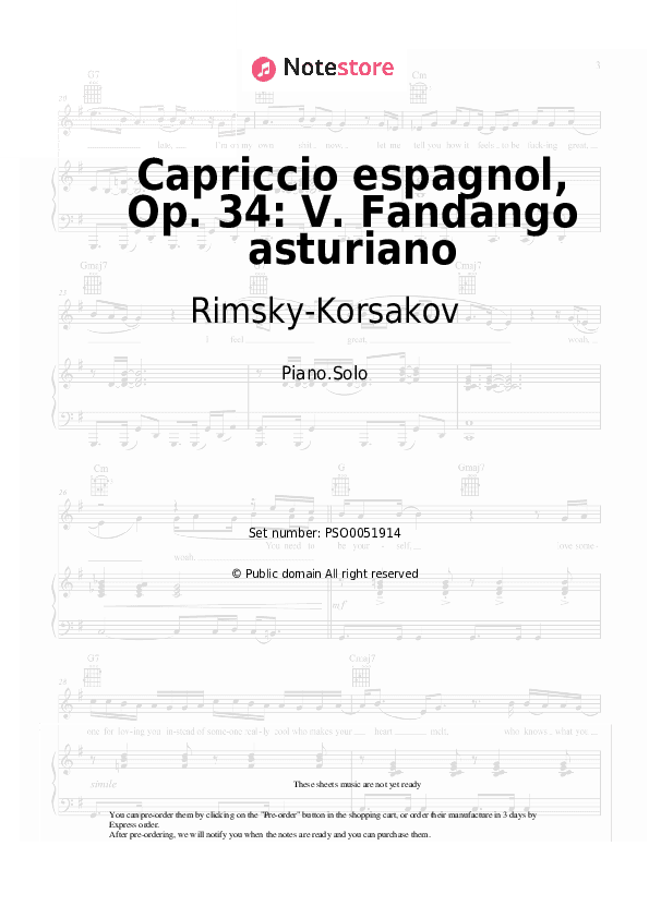 Capriccio espagnol, Op. 34: V. Fandango asturiano - Rimsky-Korsakov Piano Sheet Music - Piano.Solo