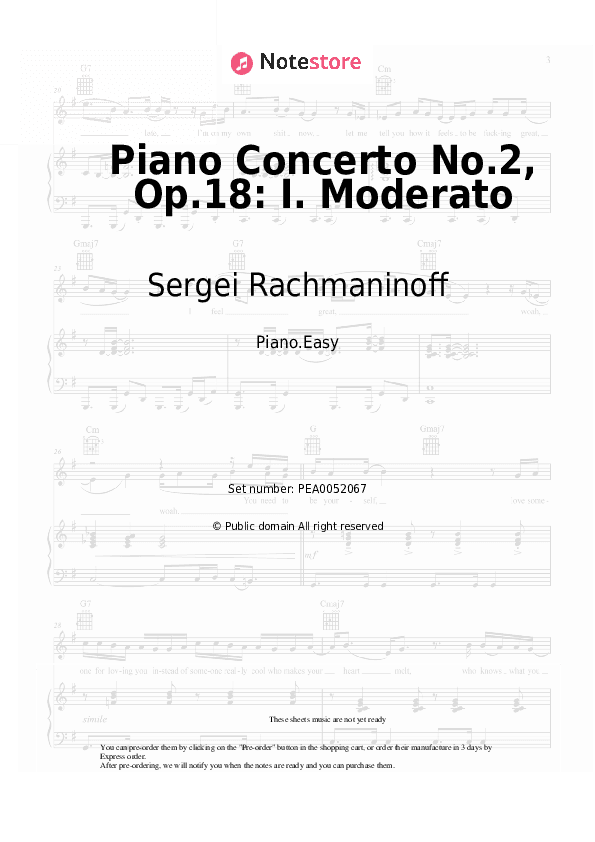 Piano Concerto No.2, Op.18: I. Moderato - Sergei Rachmaninoff Piano Sheet Music Easy - Piano.Easy