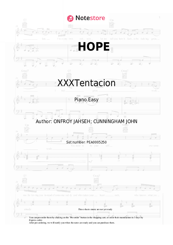 HOPE - XXXTentacion Piano Sheet Music Easy - Piano.Easy