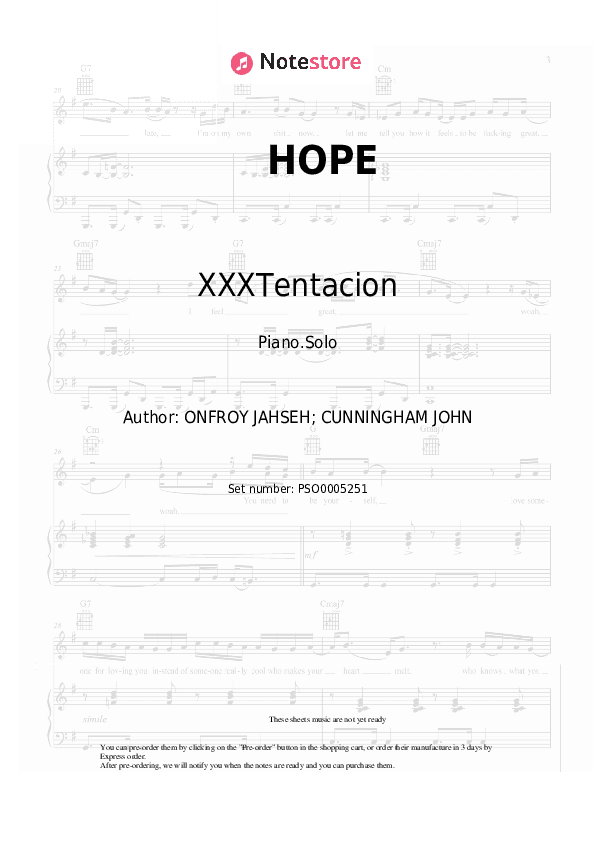 HOPE - XXXTentacion Piano Sheet Music - Piano.Solo