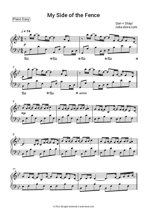 My Side Of The Fence - Dan + Shay Piano Sheet Music Easy - Piano.Easy