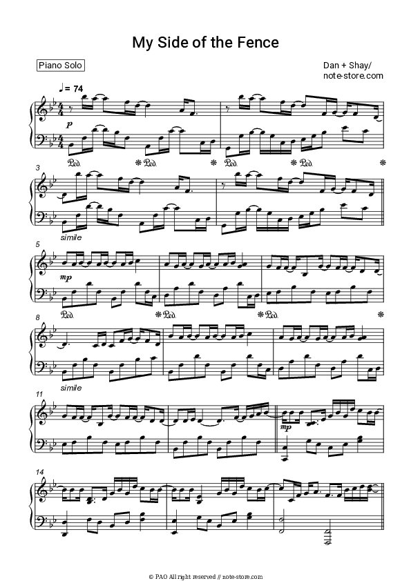 My Side Of The Fence - Dan + Shay Piano Sheet Music - Piano.Solo