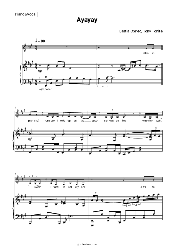 Ayayay - Bratia Stereo, Tony Tonite Piano Sheet Music with the Voice part - Piano&Vocal