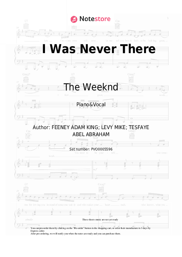 I Was Never There - The Weeknd, Gesaffelstein Piano Sheet Music with the Voice part - Piano&Vocal
