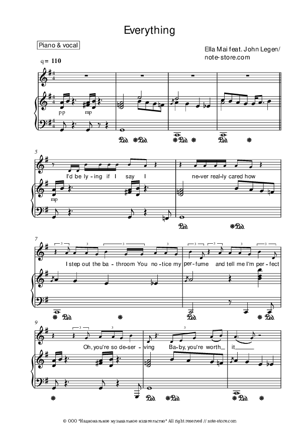 Everything - Ella Mai, John Legend Piano Sheet Music with the Voice part - Piano&Vocal